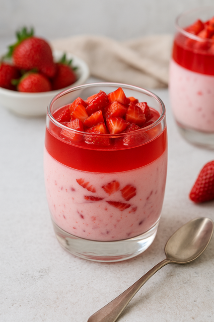 Γιαουρτογλυκό με Ζελέ Φράουλα & Φράουλες 